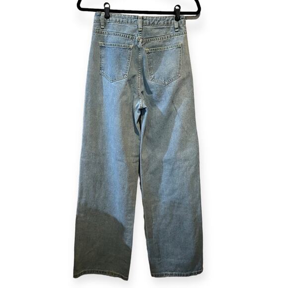 SHEIN Light Wash High Rise Wide Leg Graphic Jeans sz XS - Picture 3 of 16